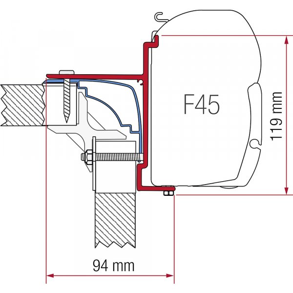 FIAMMA Adapterkit 4-tlg. zu Wandmarkise Fiamma F45 S / F45 L Bürstner / Laika Ecovip / Hobby